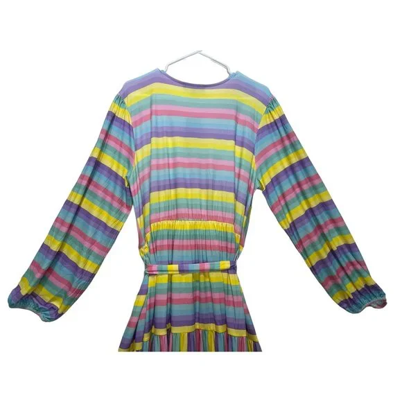 ELOQII Maxi Dress Womens 18 Easter Colorful Striped Tiered Ballon Long Sleeves - Picture 9 of 16